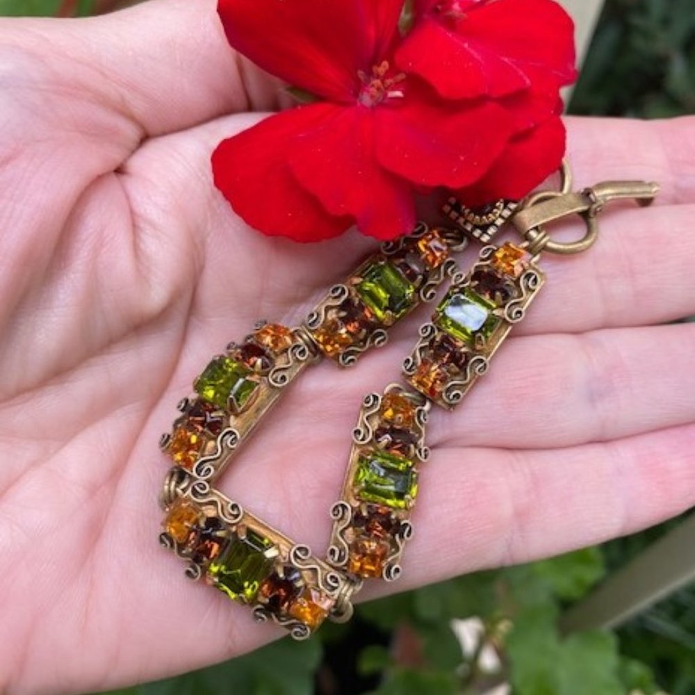 MICHAL GOLAN Antique Gold Rhinestone link VTG - BRACELET